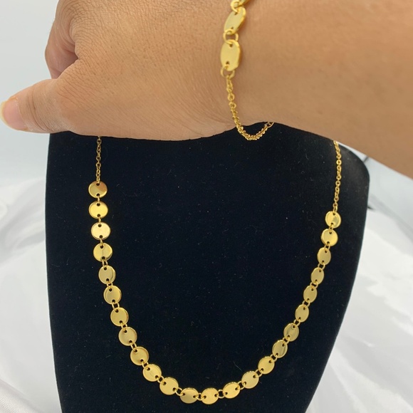 Disc Thick Necklace and Bracelet Set - Picture 3 of 8